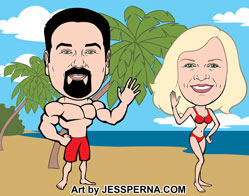 Anniversary  Couple on Beach Caricature