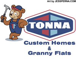 Custom  Homes Construction Logo Bear Holding Hammer