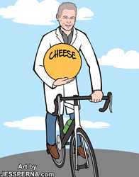 Delivering Cheese on Bicycle Cartoon Ad