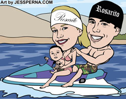 Family on Jetski Caricature Poster