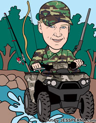 Birthday Sportsman Driving ATV Caricature