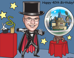 Magician 40th Birthday Caricature Crystal Ball Poster