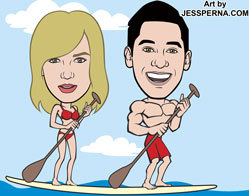Couple on Paddle Board  Caricature