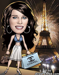 Woman Shopper in Paris Cartoon Ad Art