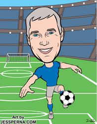 Man Kicking Soccer Ball Caricature