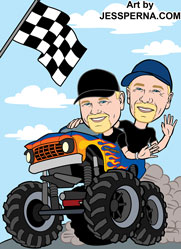 Car race cartoon ad from a photo