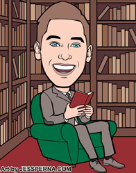 Man in Library Reading Cartoon