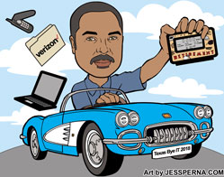 IT Computer Tech Retirement Caricature in Car