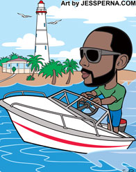 Man in Speed Boat Gift Caricature Gift