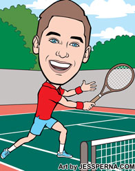 Tennis Player on Court Caricature from Photo