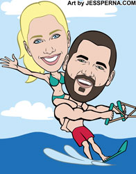 Couple Water Skiing Caricature