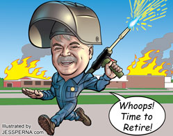 Welder cartoon artwork for retirement cariciature